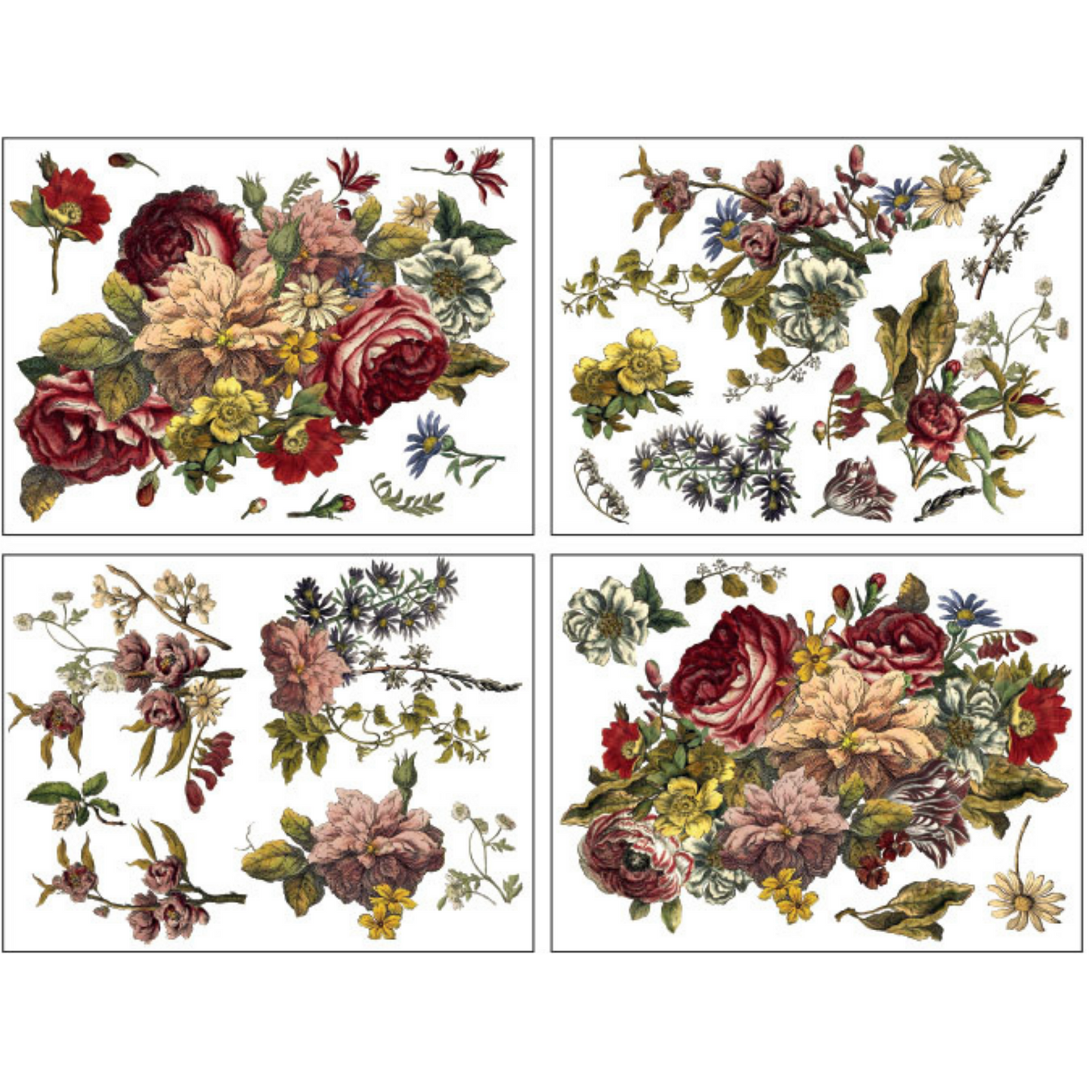 Floral Anthology Transfer by IOD,  product detail of each of four sheets at Milton's Daughter