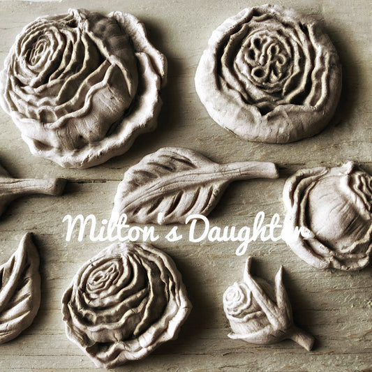 Heirloom roses mold sample using air dry clay in sepia tones at Milton's Daughter